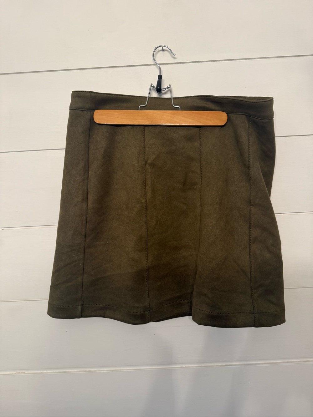 Anthropologie Olive Green Suede-Look A-Line Mini Skirt